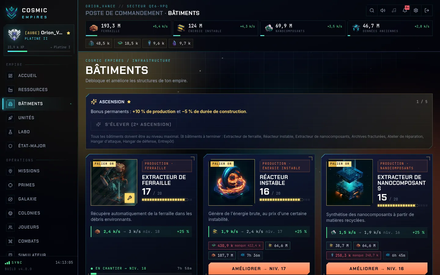 Page Bâtiments du jeu