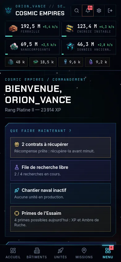 Accueil sur mobile